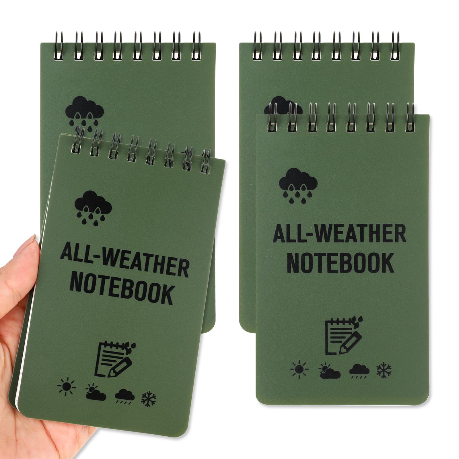 4 Pack Waterproof Notebook, 3x5 Pocket Notepads, All Weather Police Notepad, Mini Notebooks Bulk with Lined Pages, Mini Spiral Notepad 50 Sheets per Notebook for Outdoor Home Office School (Green)