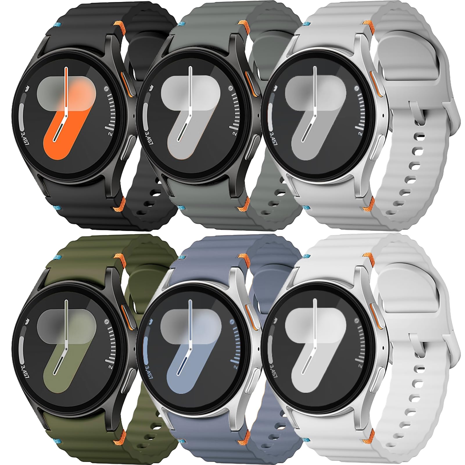 Sport Band for Samsung Galaxy Watch 7 Band 40mm 44mm,No Gap Soft Silicone Strap for Galaxy Watch 6 5 4 FE Band 40mm 44mm/Galaxy Watch 6/4 Classic 47mm 43mm 46mm 42mm/Watch 5 pro 45mm Men Women,6 Pack