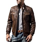FLAVOR Men Biker retro Brown Leather Motorcycle Jacket Genuine Leather jacket