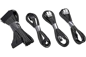 upHere Sleeved Cable - Cable Extension for Power Supply with Extra-Sleeved 24-PIN 8-PIN 6-PIN 4+4 PIN-Black (500mm/19.7 inch)