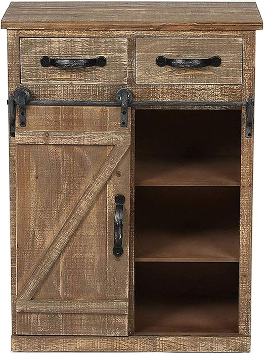 Farmhouse Storage Cabinet Sliding Barn Door Wood End Table Console