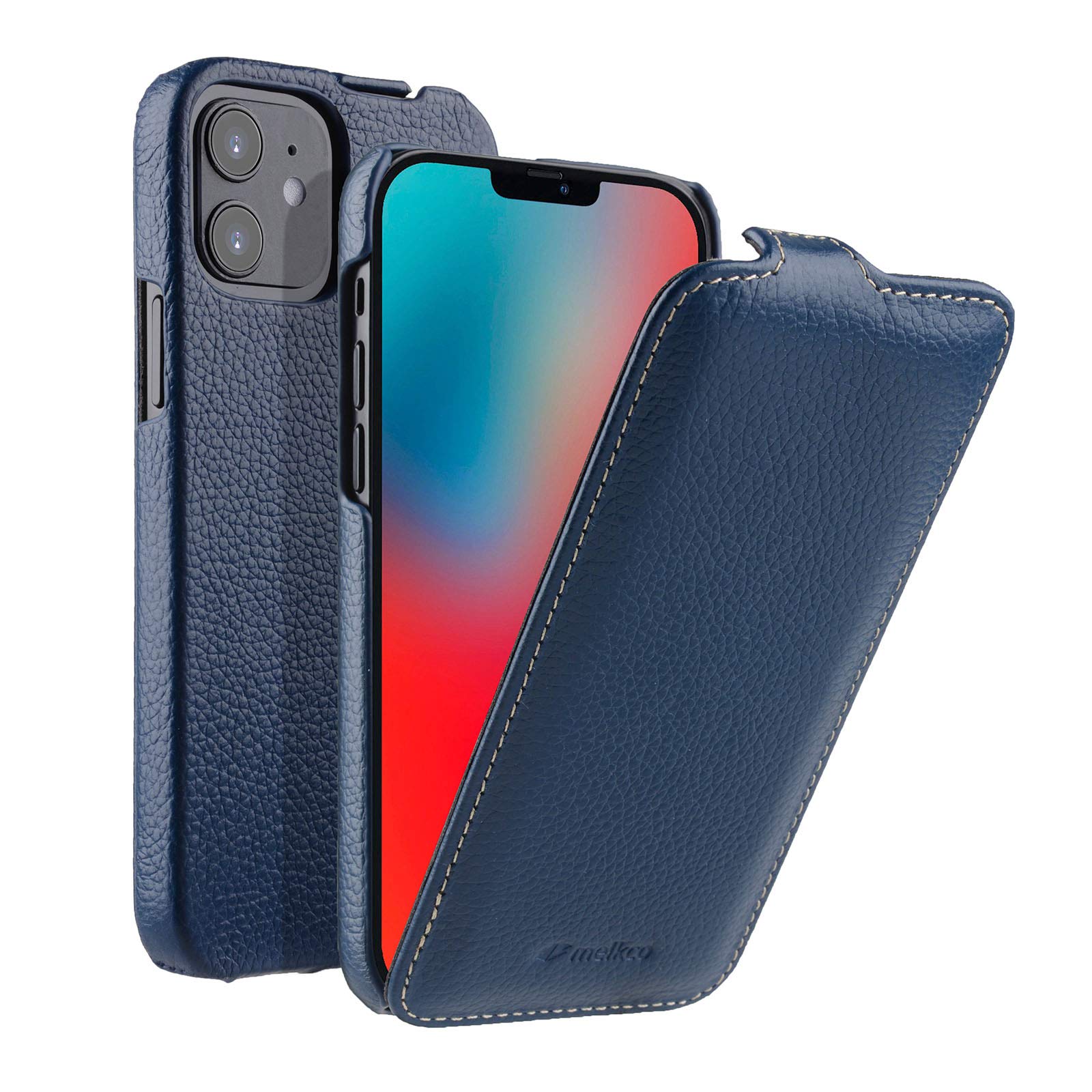 MELCKO Case Suitable for Apple iPhone 12 Mini (5.4 Inch), Mobile Phone Case with Coated Leather, Flip Case, Protective Case, Foldable, Thin Mobile Phone Pocket, Slim Cover, Blue