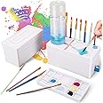 Paint Brush Cleaner, Upgraded 4-in-1 Painting Supplies, Paints Brush Holder with Palette, Brushs Rinser for Acrylic, Watercolor, and Water-Based Paints, Drawing and Art supplies with Paint Tray (Blue)