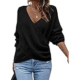 Verdusa Women's Fall Sweaters Wrap Long Sleeve Knit Cozy Sweater V Neck Airport Outfits