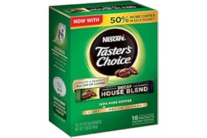 NESCAFÉ Nescafe Taster's Choice Decaf, House Blend Instant Coffee Single Serve Sticks, 16 Count (Pack of 1)