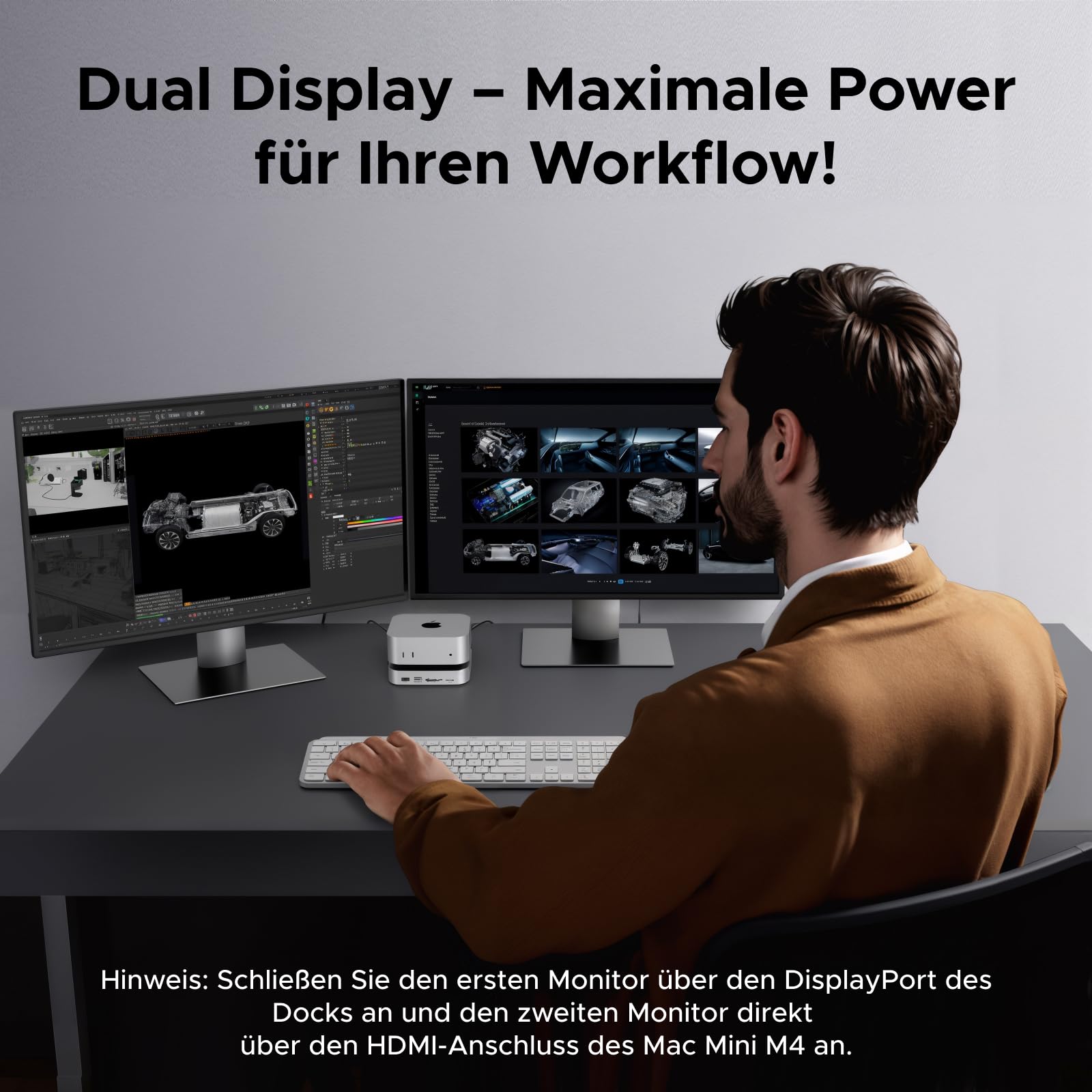 UGREEN Mac mini M4 Dock mit DisplayPort(4K@240Hz max.) für Dual-Monitor-Setups, 10Gbps USB-Anschlüssen, 8TB M.2 NVMe SSD-Slot, SD/TF-Kartenleser & 3,5mm Audio Kompatibel mit Mac mini M4/M4 Pro 3