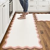 Arenarug Scalloped Pink Valentines Kitchen Mats Rugs Sets of 2 Cushioned Anti Fatigue Floor Mat Waterproof Kitchen Rugs Non Slip Foam Comfort Standing Mat for Sink Laundry