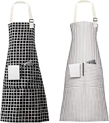 Vicloon Unisex Adjustable Bib Apron 2 Pcs with 2 Pockets Black White view 1