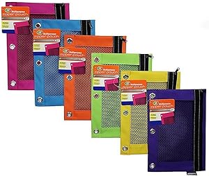 PowerTRC 3-Ring Bright Color Pencil Pouches with Mesh Window for School, Work, Or Home (Assorted Colors) (6)