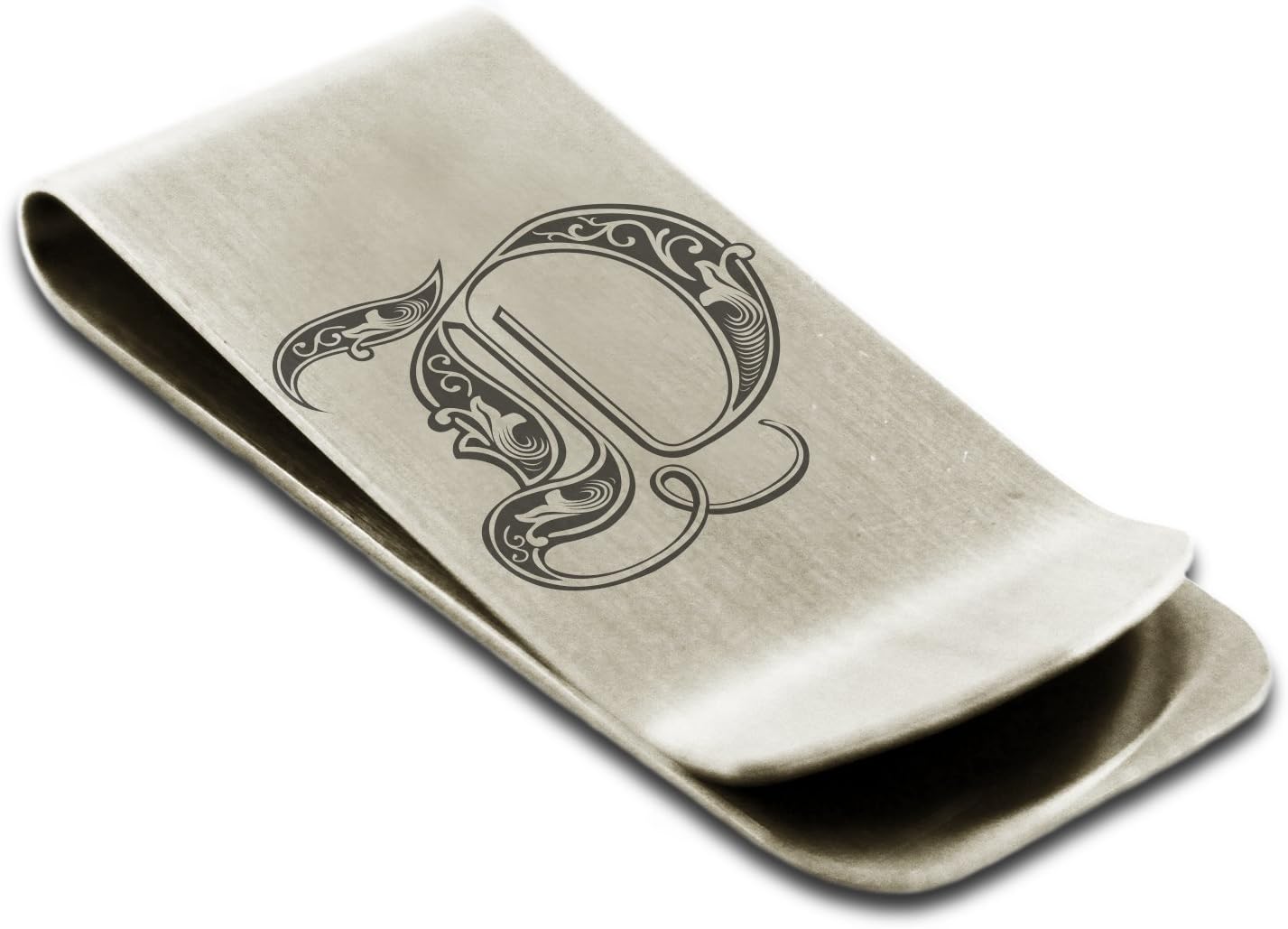 Stainless Steel Letter D Initial Royal Monogram Engraved Money Clip Credit Card Holder