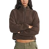 Keeliya Womens Fleece Sweatshirts Cropped Half Zip Fuzzy Warm Sherpa Pullover Varsity Jackets with Zipper Pockets