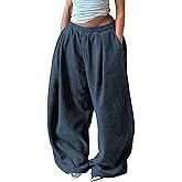 ZAFUL Women's Corduroy Pants Baggy High Waisted Wide Leg Pants Retro Loose Fit Casual Trousers with Pockets