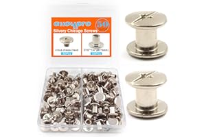 ALLOYPRO 50 Sets Silvery Chicago Binding Screws Assorted Kit Nail Rivet Chicago Button DIY Leather Decoration Bookbinding Round Flat Head Stud Screw (Silvery 3/16" x1/4"-50 Sets)