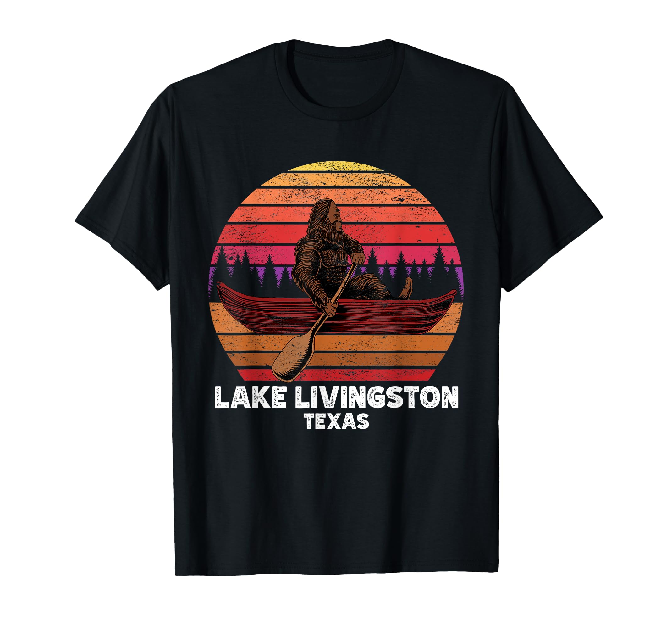 Bigfoot fishing lake canoeing Lake Livingston T-Shirt