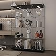 LFT HUIMEI2Y Glass Display Cabinet 12 Shelves with 3 Columns, LED Light, Mirror and Lock, Curio Cabinets Quick-Install Style Tempered Glass Floor Standing Bookshelf for Living Room, Kitchen Black
