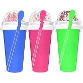 3PCS Slushie Maker Cup, Quick Frozen Magic Cups for Homemade Milk Shake Ice Cream Maker, Double Layer Squeeze Slushy Maker Cup, Birthday Gifts for Mom Dad , Kids,Friends,Family (Pink+Bule+Green)