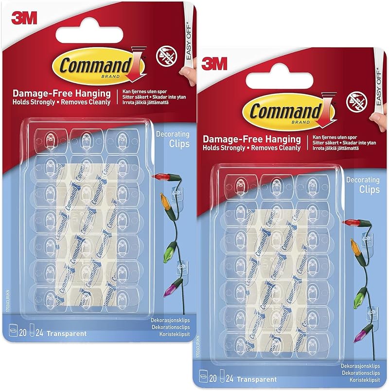 Command Decorating Clips 2x 20 Mini Hooks 24 Strips Clear Removable Wall
