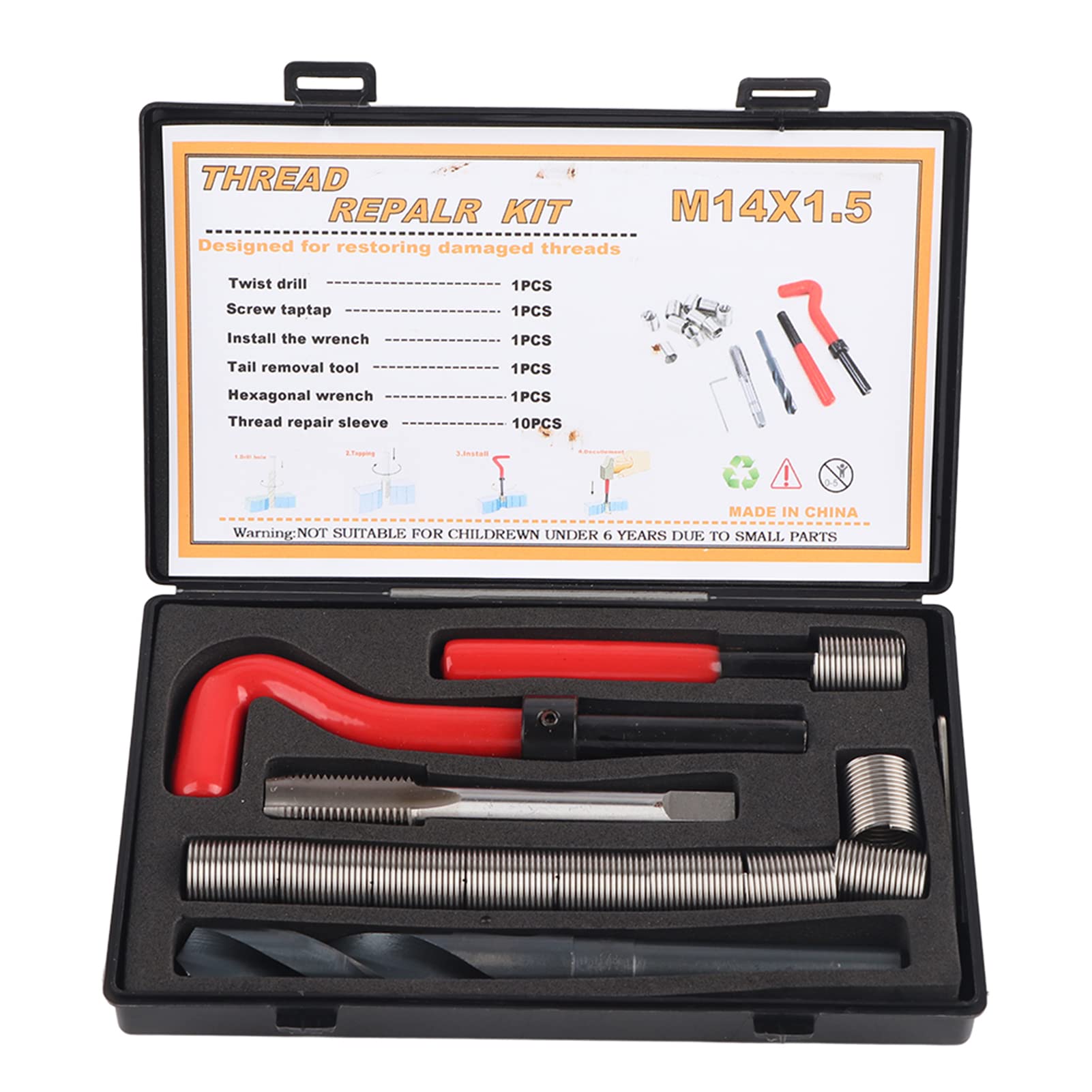 EVTSCAN Latest 15 Pcs Stainless Steel M14x1.5 Thread Inserts Female Thread Repairing Assortment Kit
