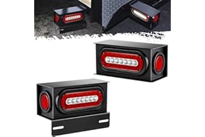 Partsam 2Pcs Steel Trailer RV Light Boxes Housing Kit w/ 6" Oval Led Trailer Tail Lights Red/White & 2" Red Led Round Side Ma