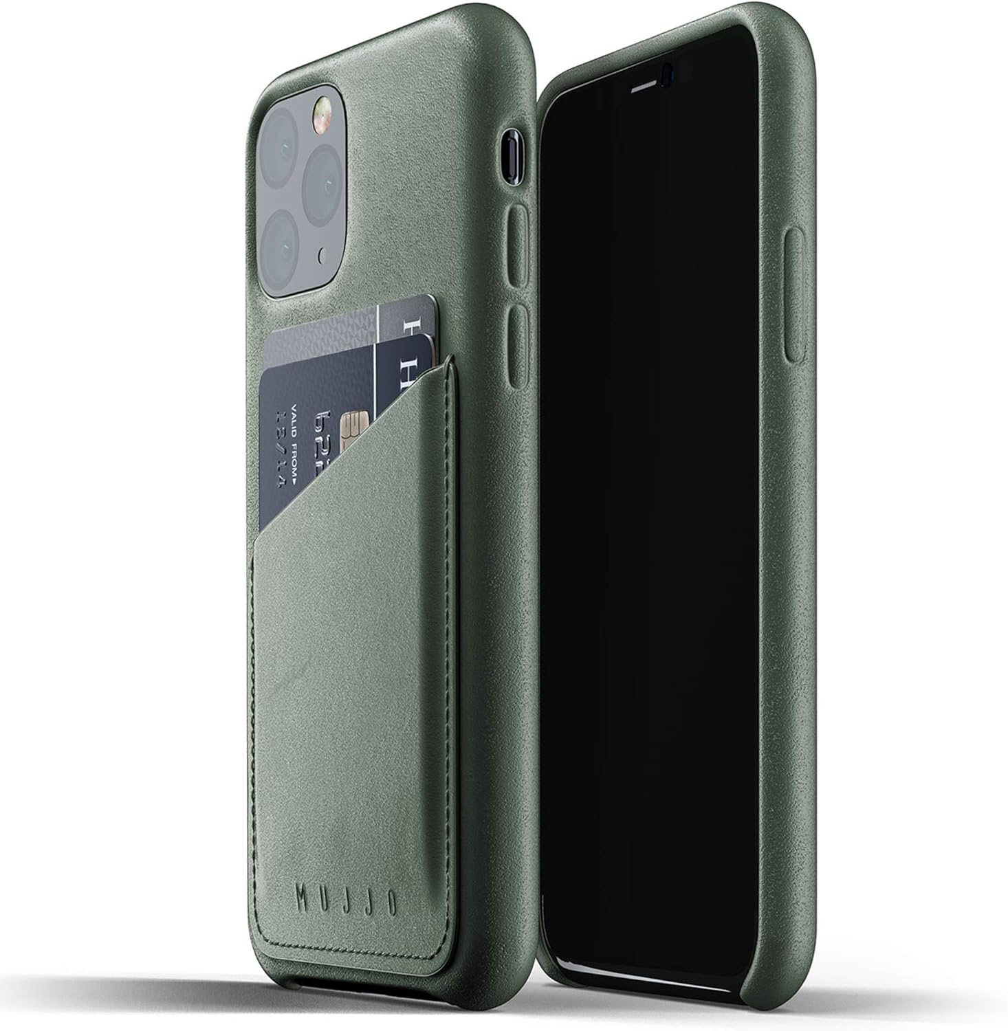 Mujjo Full Leather Wallet Case for Apple iPhone 11 Pro | 2-3 Card Holder Pocket | Premium Soft Supple Leather, Unique Natural Aging Effect (Slate Green)