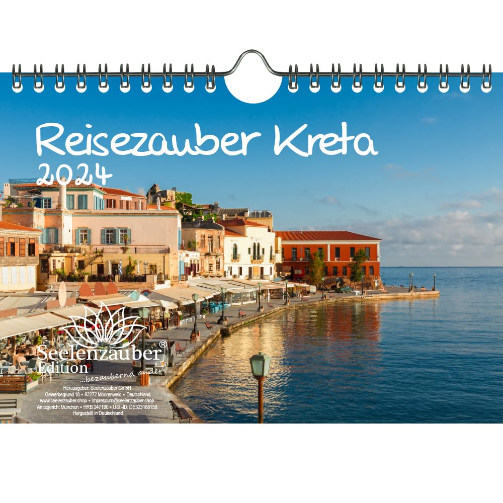 Travel Magic Crete DIN A5 Wall Calendar for 2024 Heraklion Greece Holiday Beach Sea Travel Seelenzauber