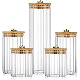 FANTESTICRYAN Glass Storage Jars Set of 5, Decorative Coffee Bar Container with Airtight Bamboo Lid Metal Ring for Home Kitchen Storing Candy, Cookie, Pasta, Nuts, Oatmeal and Bathroom Salt