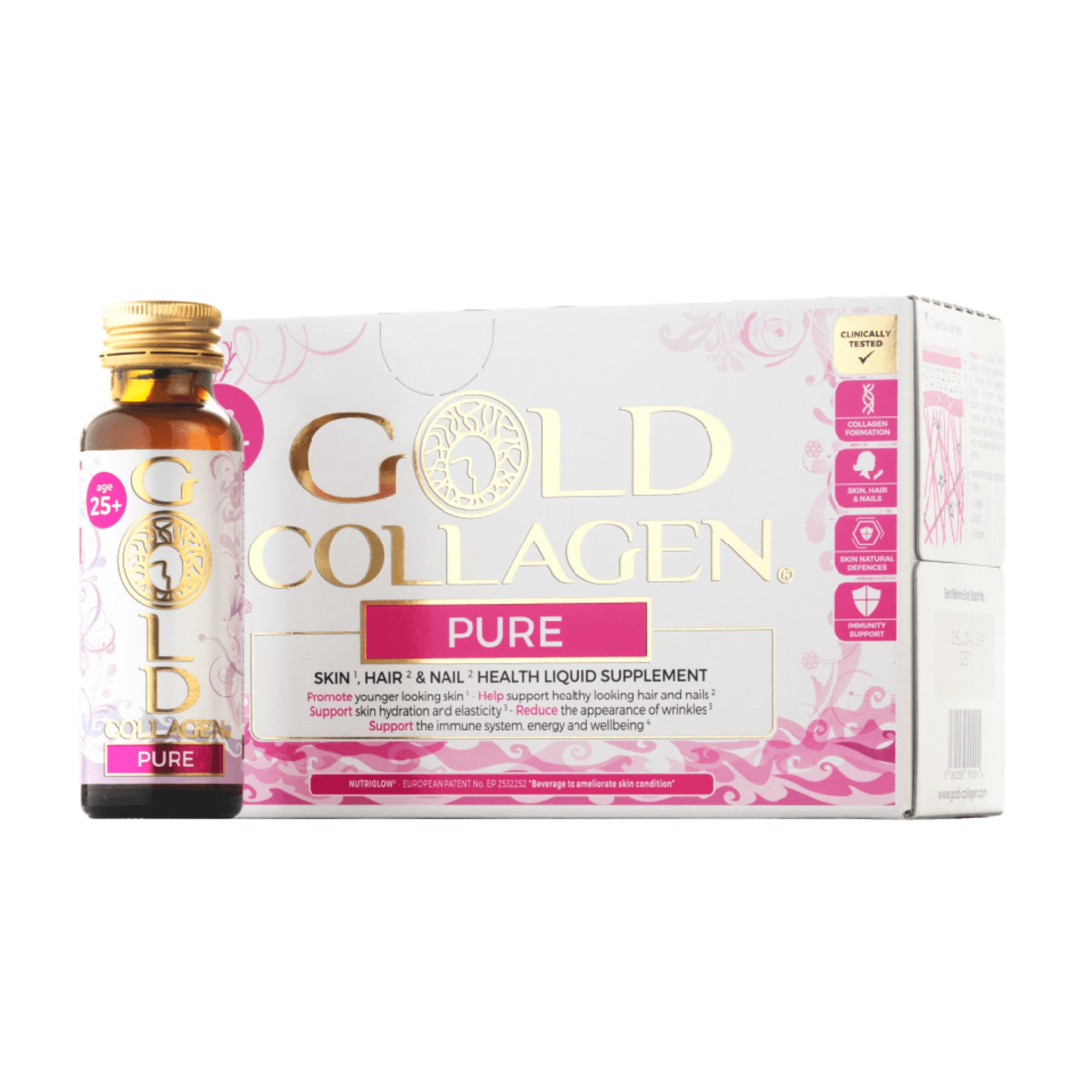 GOLD COLLAGEN Pure - Collagen Supplements for Women & Men Biotin Hair Growth, Skin & Nail, Anti Wrinkle Immune System Booster with Marine Collagen & Hyaluronic Acid, Vitamin C B6 Zinc, 1 Pack 10x50 ml