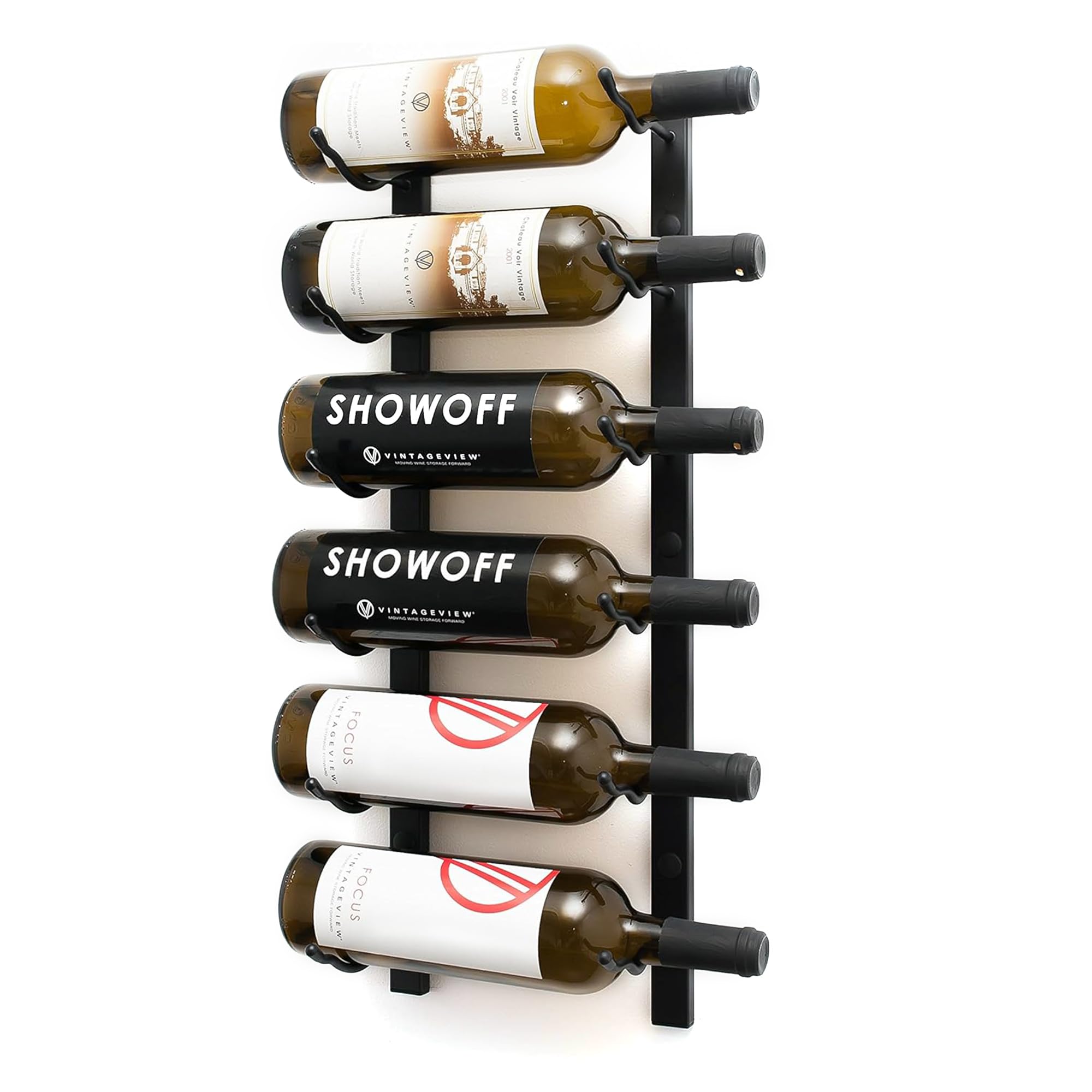 VintageView W Series Wine Rack 2 - Single Depth, Metal Wall Mounted Wine Rack - Modern, Easy Access Wine Storage - Space Saving Wine Rack with 6 Bottle Storage Capacity (Matte Black)