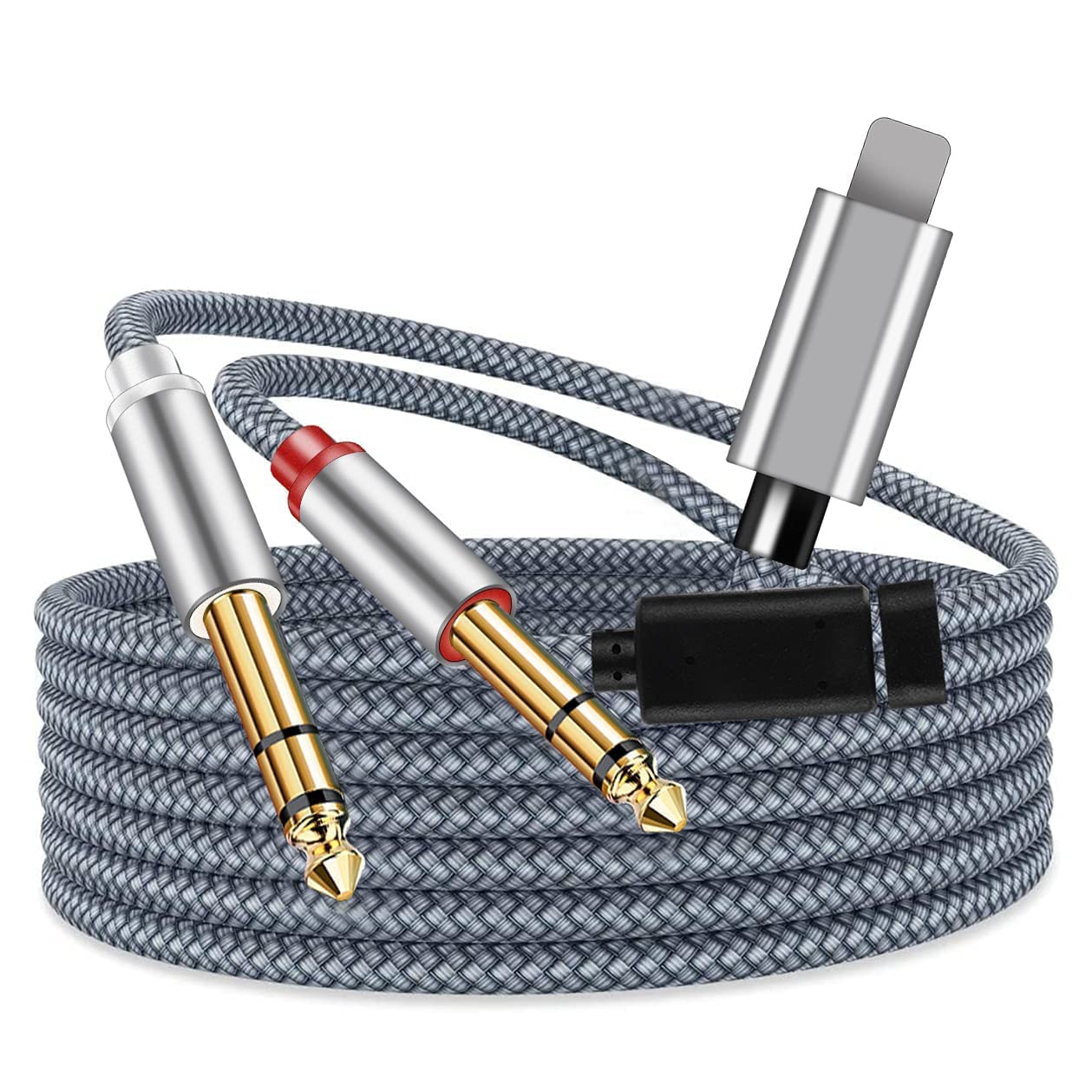 NCGGY Lighting to Dual 6.35mm 1/4" TRS Stereo Y-Cable Splitter i-Phone to Dual 1/4 inch Audio Cable Compatible iPad,i-Phone/XS/X /14/13/12/11//8/7,Amplifier,Speaker,Headphone,Mixing Console 16FT