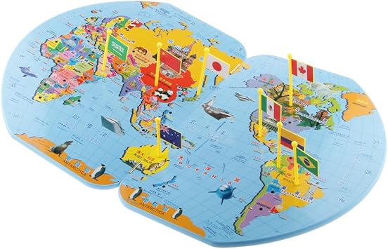 Magideal Jouet éducatif Enfants En Bois Carte Du Monde Et 36