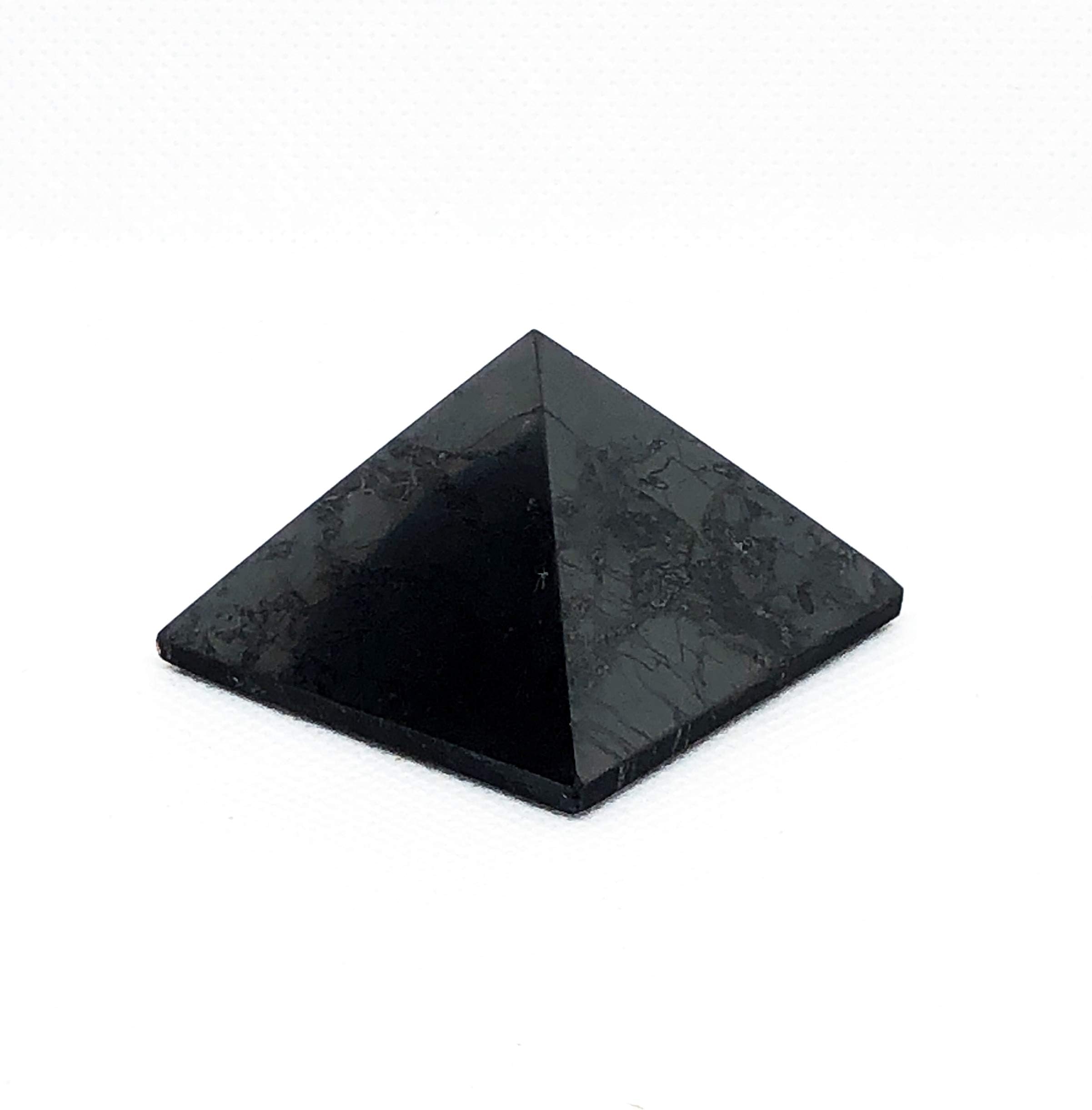 Polished Shungite Pyramid 1.77 Inches 45 mm, Contains Fullerenes for EMF Protection | Authentic Anti-Radiation Shungite Stone Figures from Karelia, Russia | 1.77 Inch 4.5 cm Pyramid
