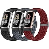 Acortjl Braided Solo Loop Bands Compatible with Fitbit Charge 6/Charge 5, Adjustable Stretchy Nylon Woven Replacement Wristbands for Fitbit Charge 6/Charge 5 for Women Men