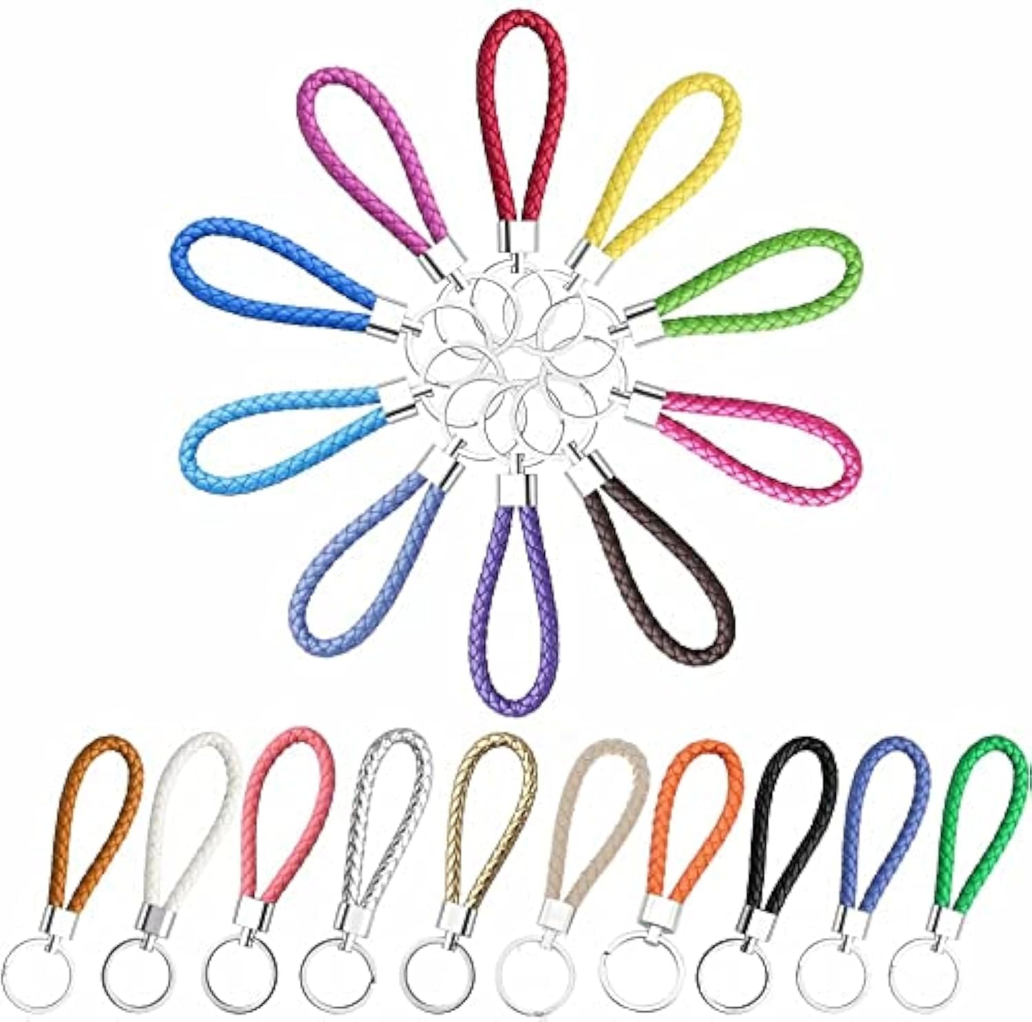 Coyanyu 20pcs Braided Keychain, Faux Leather Strap Rope Cord Keyring Portable Handmade Metal Key Chain Weave Key Holder for Women and Men DIY Bag Pendant Hang Car Keys 20 Colour