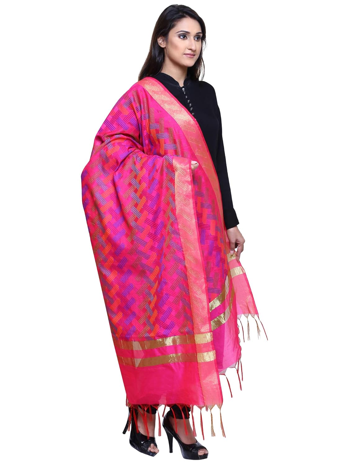 loom legacy women dupatta silk cotton blended jacquard dupatta (rk-3157_magenta_90x250 cms)