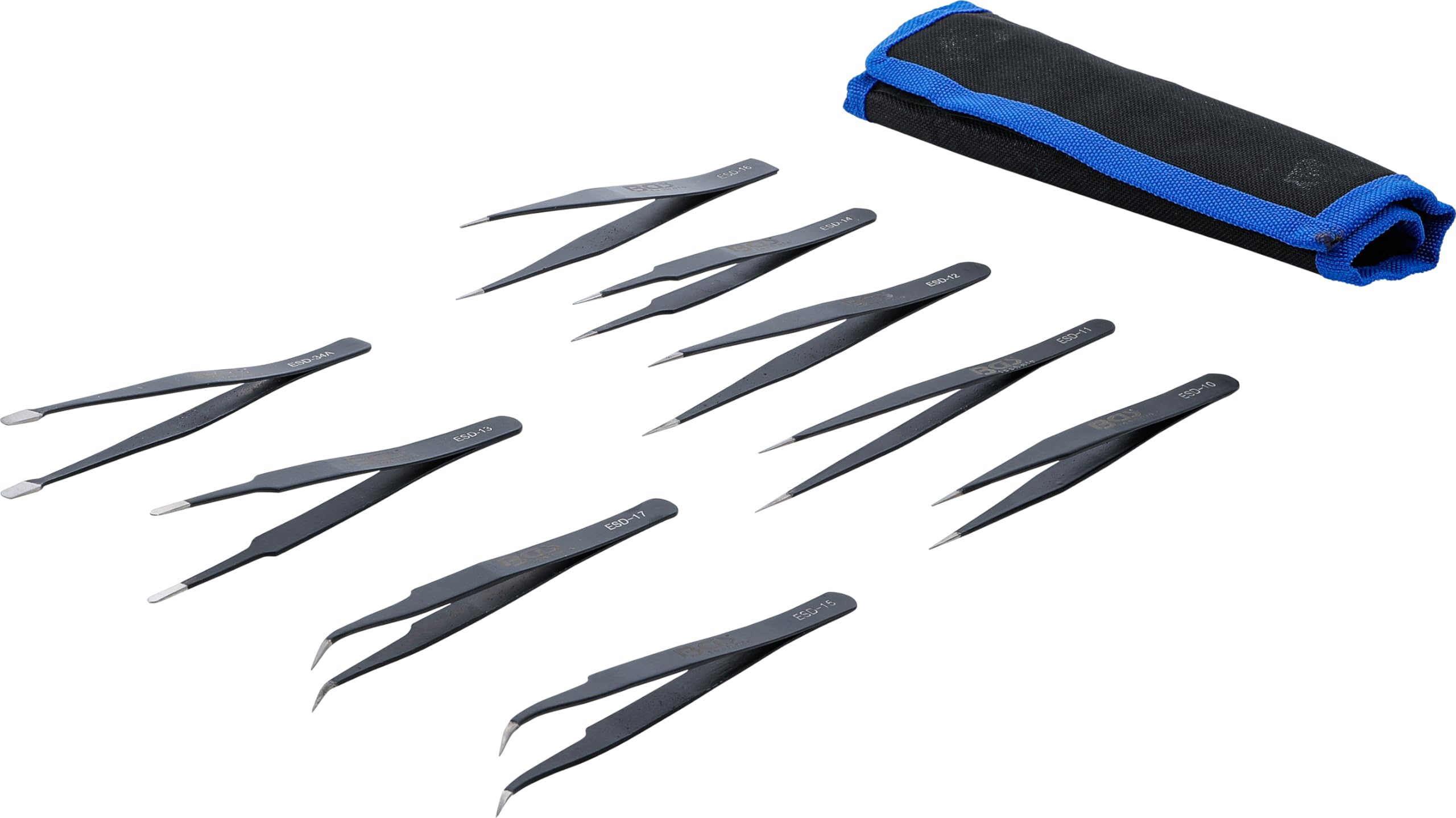 BGS 74413 | Stainless Steel Tweezers Set | 9 pcs.