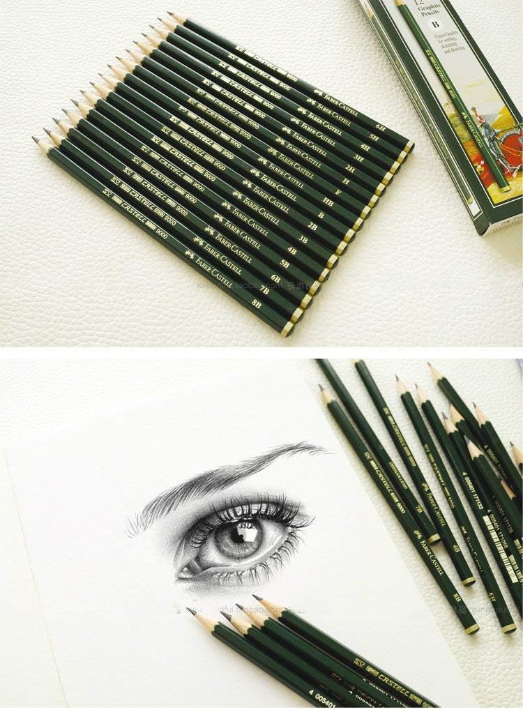 Faber-Castell Pencils, Castell 9000 Artist graphite pencils, 4B black lead Pencil for drawing, sketch, shading - box of 12 : Office Products