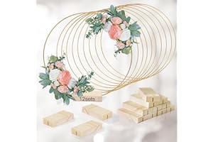 GUDELAK 12Pcs 12 Inch Floral Hoop Centerpiece Table Decorations, Metal Gold Center Pieces Decoration for Table with Wood Base, Table Centerpieces for DIY Wedding Decor Wall Hanging Crafts