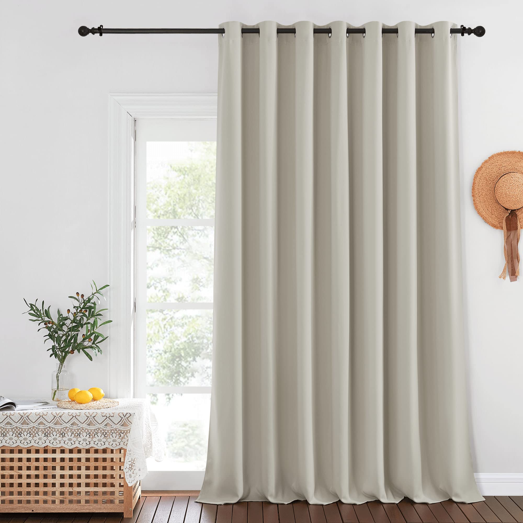NICETOWN Sliding Door Curtains Extra Wide and Long, Thermal Insulated Large Curtain for Windows Energy Saving Patio Door Panel for Bedroom/Living Room (Natural, W100 x L120, 1 Panel) Image