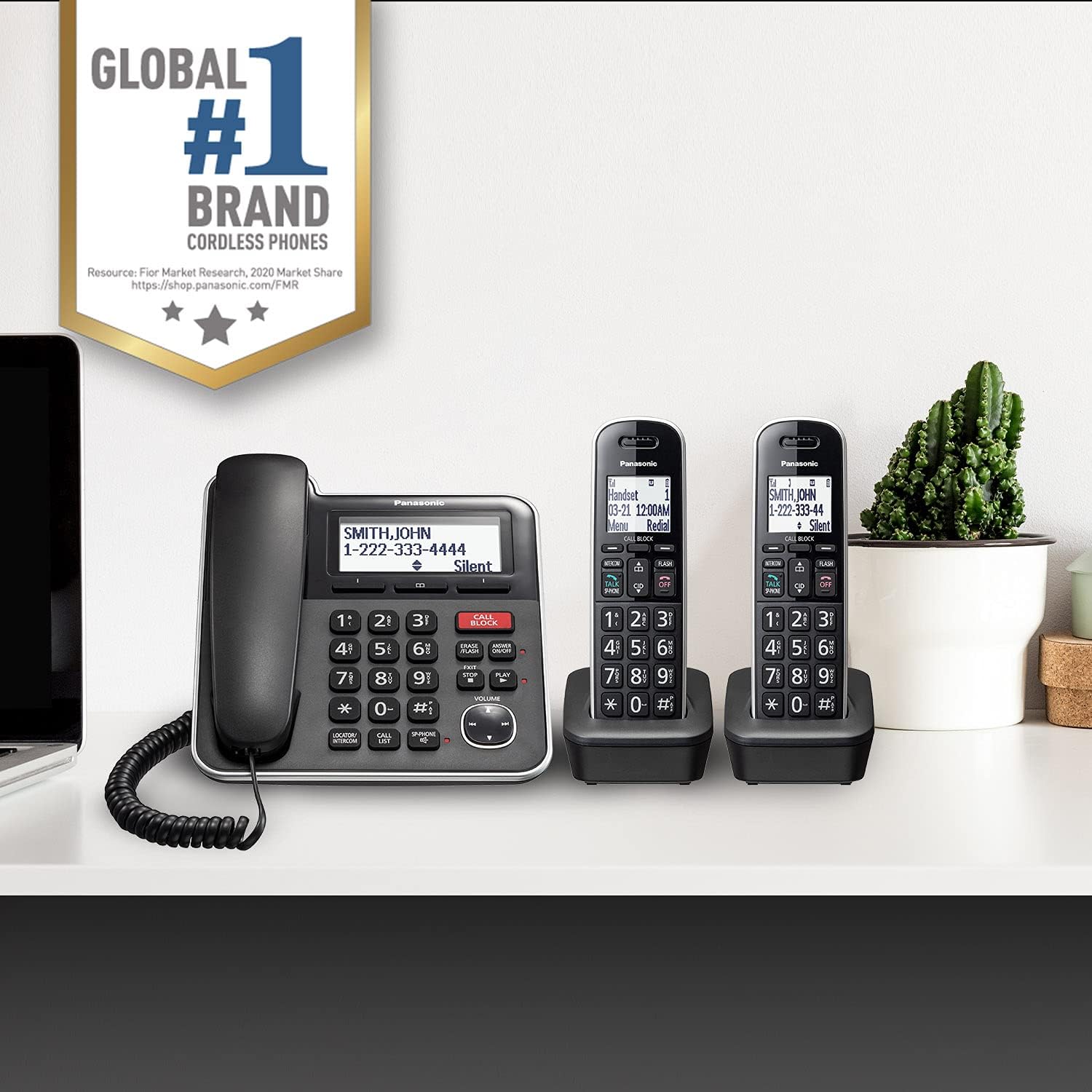 Panasonic Expandable Corded/Cordless Phone System with Answering Machine and One Touch Call Blocking – 2 Handsets - KX-TGB852B (Black) : Office Products
