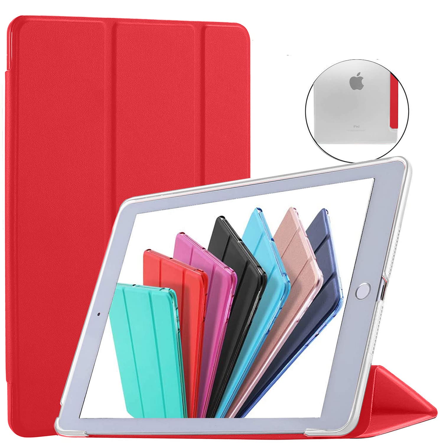 DuraSafe Cases for iPad PRO 12.9 1 Gen 2015 [ iPad 12.9 Inch 1st ] A1652 A1584 Trifold Hard Smart PC Translucent Back Cover - Scarlet