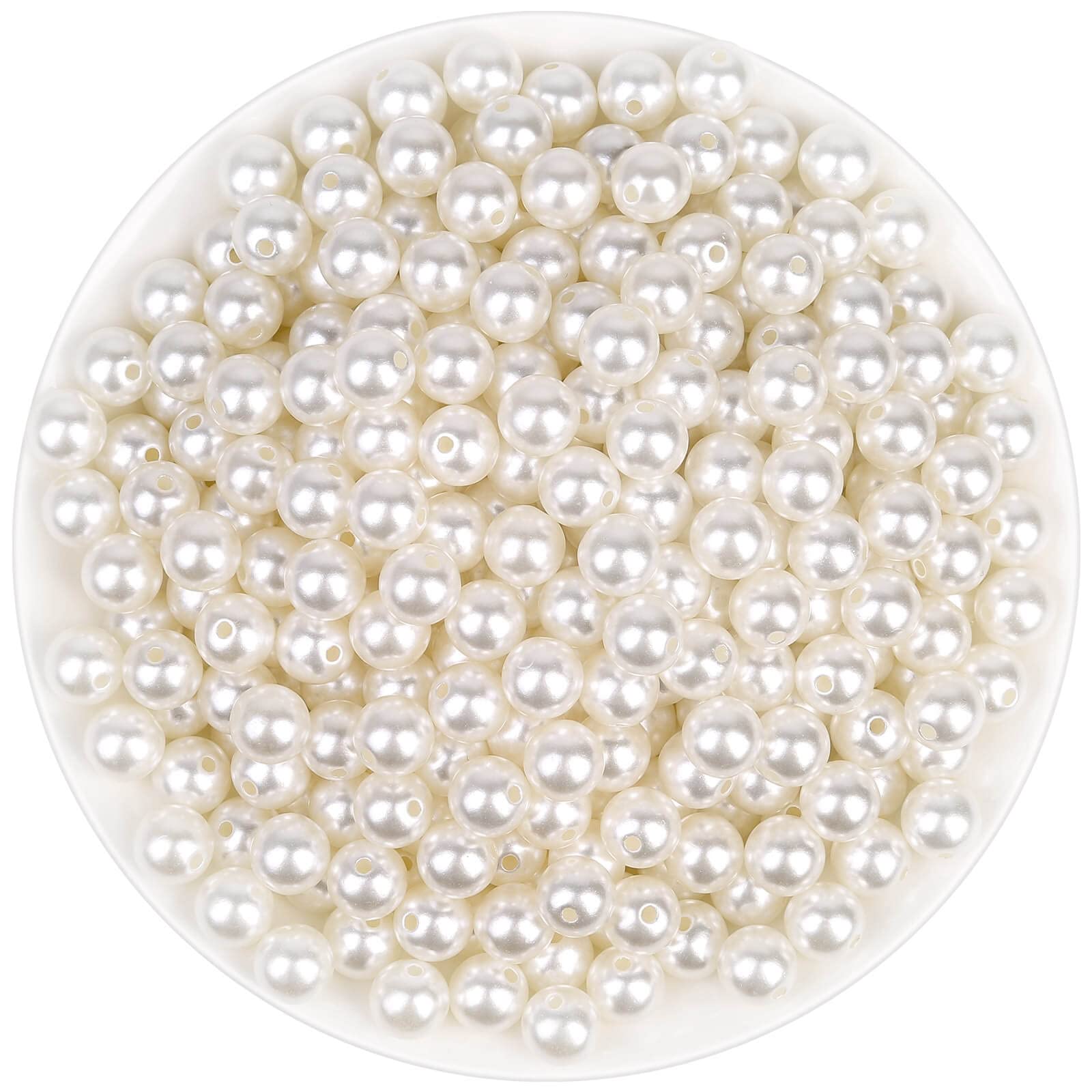 anezus Pearl Beads for Craft, 500pcs Ivory Faux Fake Pearls, 10 MM Small Sew on Pearl Beads with Holes for Jewelry Making, Bracelets, Necklaces, Hairs, Crafts, Decoration and Vase Filler
