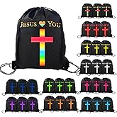 VZZNN 30 Pcs Jesus Loves You Drawstring Backpack Bulk Christian Gift Bags Church Supplies String Backpack Cinch Bag Jesus Stuff(Black)