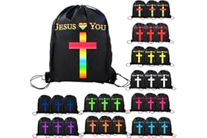 VZZNN 30 Pcs Jesus Loves You Drawstring Backpack Bulk Christian Gift Bags Church Supplies String Backpack Cinch Bag Jesus Stuff(Black)