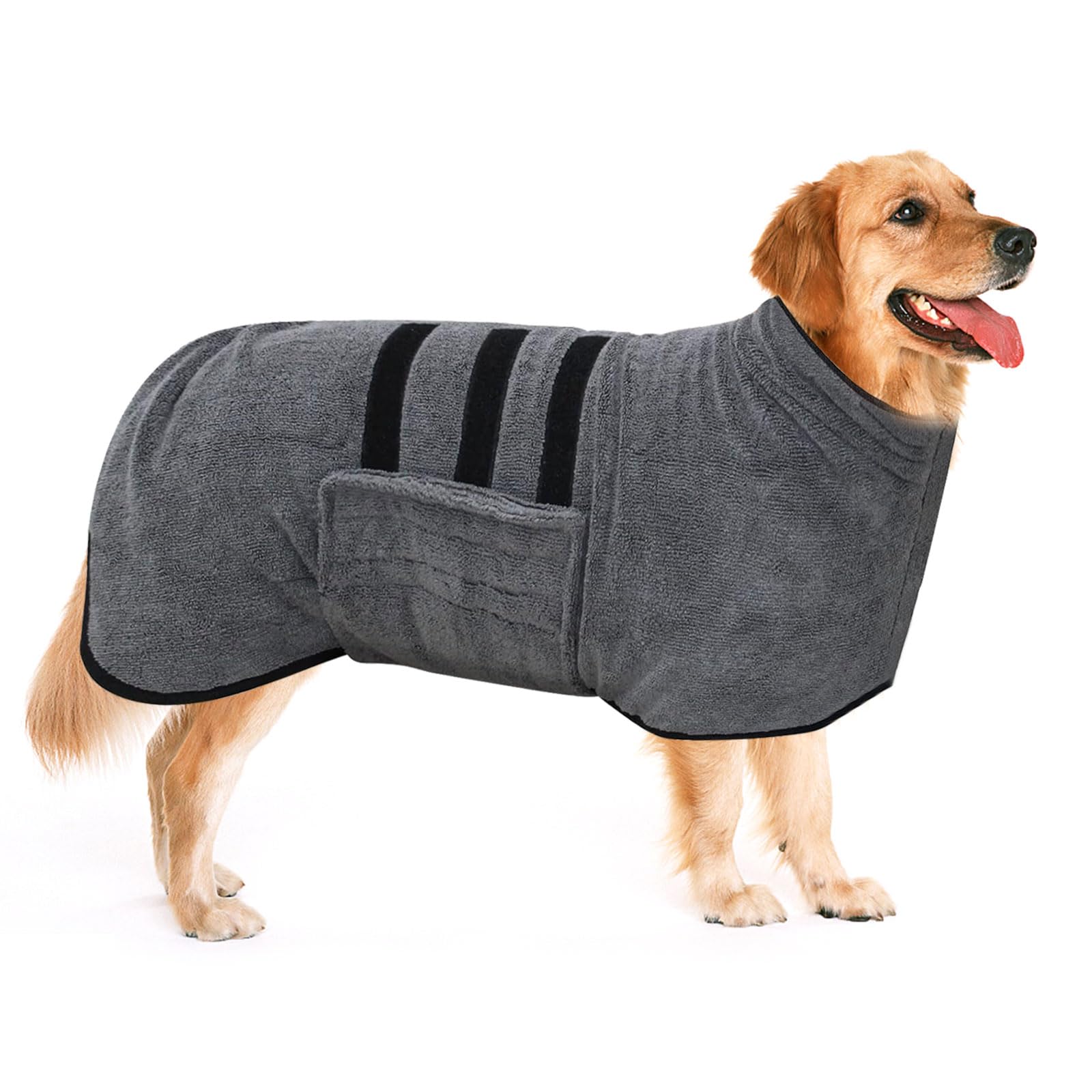 ROYUEXT Pet Bathrobe, Super Absorbent, Adjustable, Microfiber Dog Drying Towel with Magic Tape, Large Grey