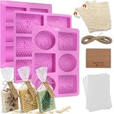 102 Pcs Soap Making Mold Kit - 3 Silicone Molds, 48 Bags, 48 Gift Tags, 65ft Jute Twine, 2 Sisal Foaming Soap Bag Pouch for Handmade Craft Soaps, Jelly, Chocolate &amp; Ice Cube Trays, DIY Wax Melts