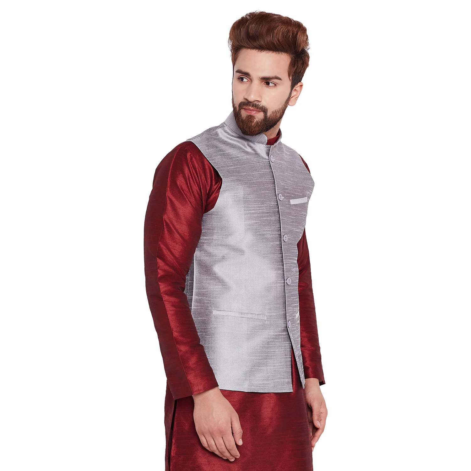 sojanya (since 1958) mens grey dupion silk designer only nehru jacket