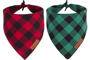 ADOGGYGO Christmas Dog Bandanas 2 Pack, Premium Cotton Fabric, Multiple Sizes Offered, Red Green Plaid Bandanas for Medium Large Dogs (Large, Xmas)