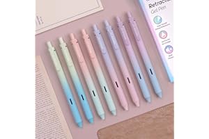 Writech Retractable Gel Ink Pens: 8ct Black Ink 0.5mm Fine Point Tip Pen Comfort Grip Smooth Writing with Aesthetic Gradient Color Barrel for Journaling Note Taking Sketching No Bleed & Smear