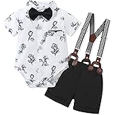 SOLOYEE Baby Boy Clothes Suits 3-24M Infant Gentleman Wedding Outfits, Short Sleeve Shirt + Bowtie + Suspender Shorts Set