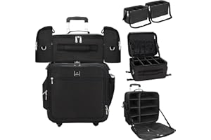Relavel Rolling Makeup Case Professional Makeup Train Case Makeup Artist Travel Organizer 4 in 1 with Detachable Cosmetic Case and Dual Makeup Brush Case and Wheels (Black, 4-Pack)